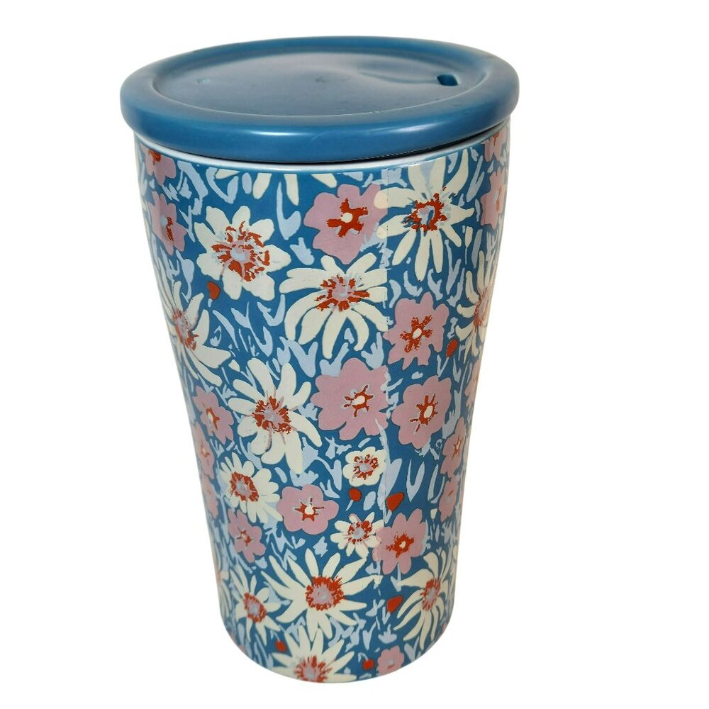 Opalhouse Blue Pink Floral Stoneware Tall Travel Tumbler Mug w Stoneware Lid - Picture 3 of 10
